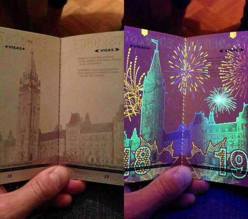 پاسپورت کشور کانادا زیر اشعه نور